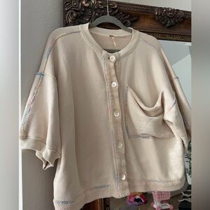 Free People Cream Cardigan with Multicolor Stitching